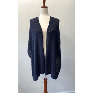 J. Jill Wrap Cardigan Sweater Women One Size Navy Blue Open Knit Beachy Coastal